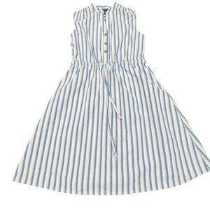 Robert Louis Linen Blend Midi Dress S Blue Yellow Stripe Coastal Resort Sundress